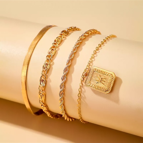 ⚫️𝟮=𝟱𝟬%𝗢𝗙𝗙⚫️ ⚜️[𝟯/$𝟮𝟴]⚜️4 Layered Gold Herringbone Twisted Anklet NEW - Picture 4 of 7